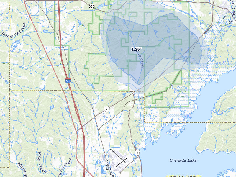 NEXRAD radar-signature map of the hail over Tillatoba, MS