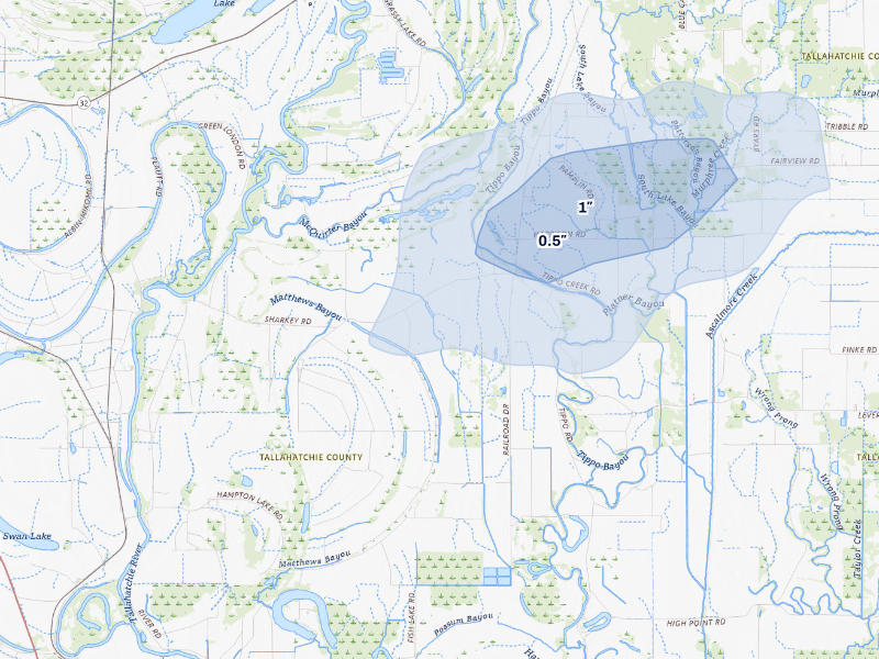 NEXRAD radar-signature map of the hail storm over Tippo, MS on Aug 19, 2026
