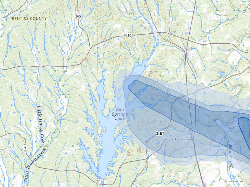 NEXRAD radar-signature map of the hail over Tishomingo, MS