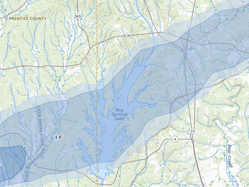 NEXRAD radar-signature map of the hail over Tishomingo, MS