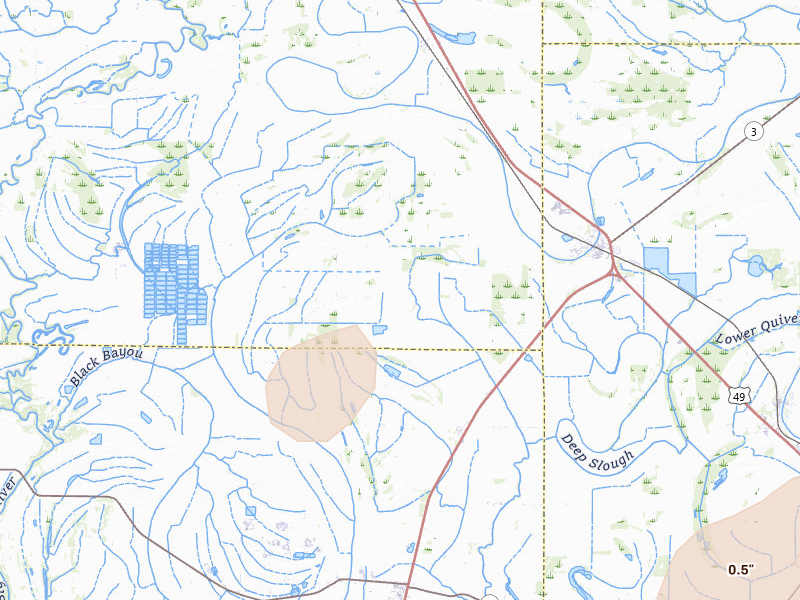 Radar-estimated hail-size map of the storm over Tutwiler, MS on Jun 19, 2026