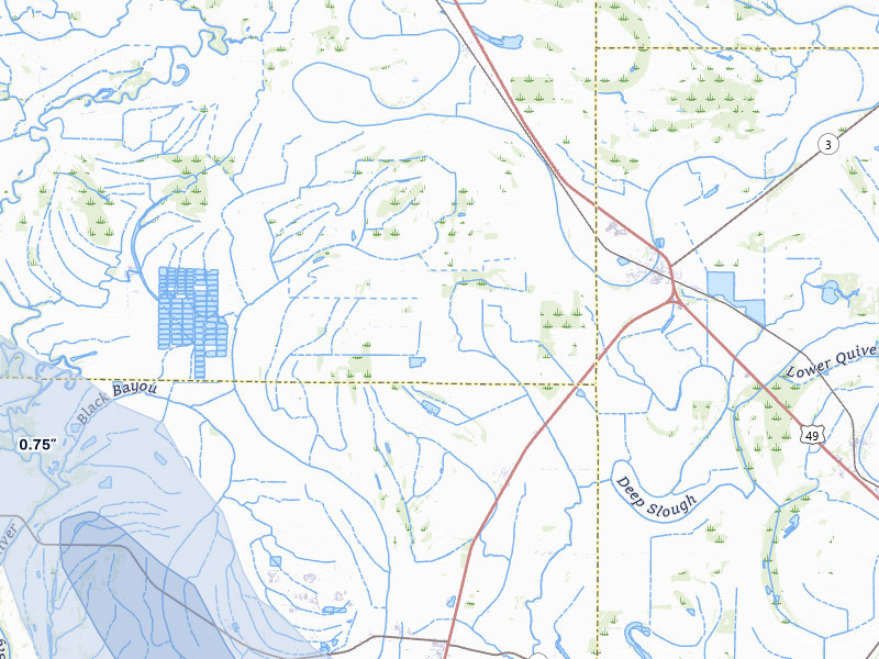 NEXRAD radar-signature map of the hail storm over Tutwiler, MS on Jul 2, 2026