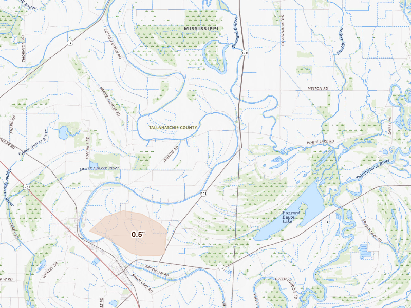 Radar-estimated hail-size map of the storm over Tutwiler, MS