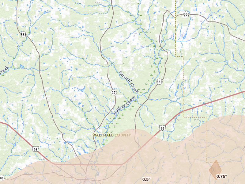 Radar-estimated hail-size map of the storm over Tylertown, MS on May 6, 2026