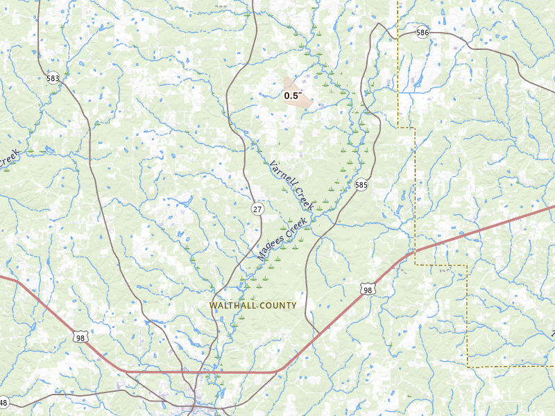 Radar-estimated hail-size map of the storm over Tylertown, MS on Jun 2, 2026