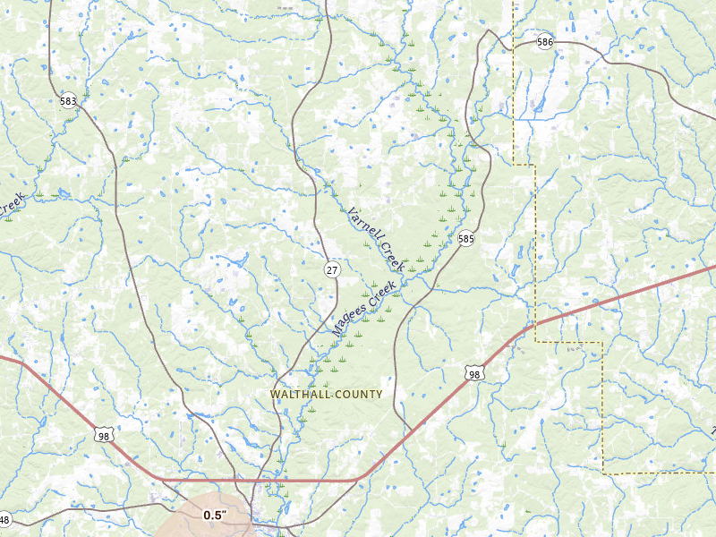 Radar-estimated hail-size map of the storm over Tylertown, MS on Jul 1, 2026