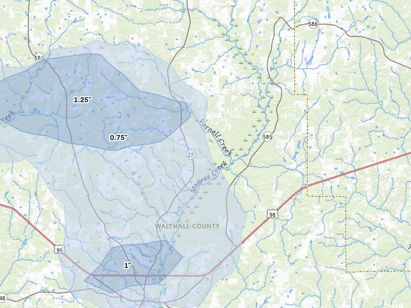 NEXRAD radar-signature map of the hail storm over Tylertown, MS on Jul 8, 2026