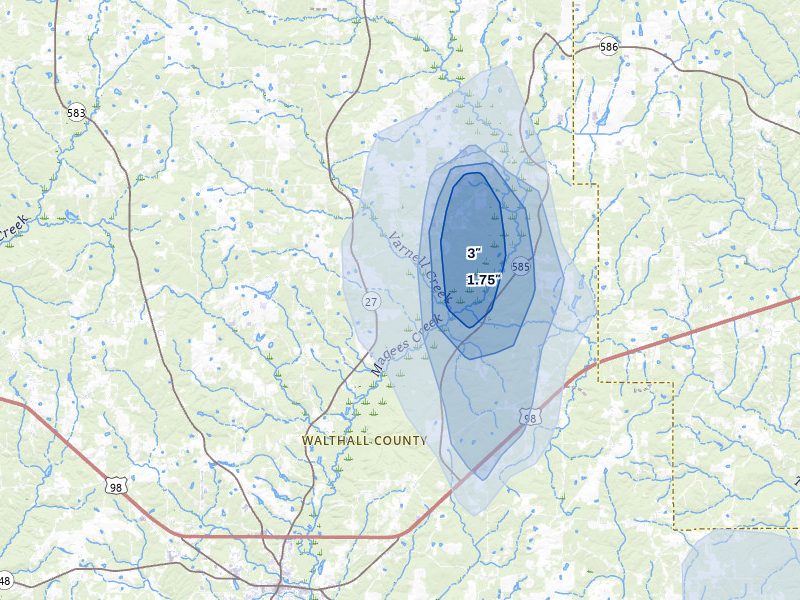 NEXRAD radar-signature map of the hail storm over Tylertown, MS on Aug 21, 2026