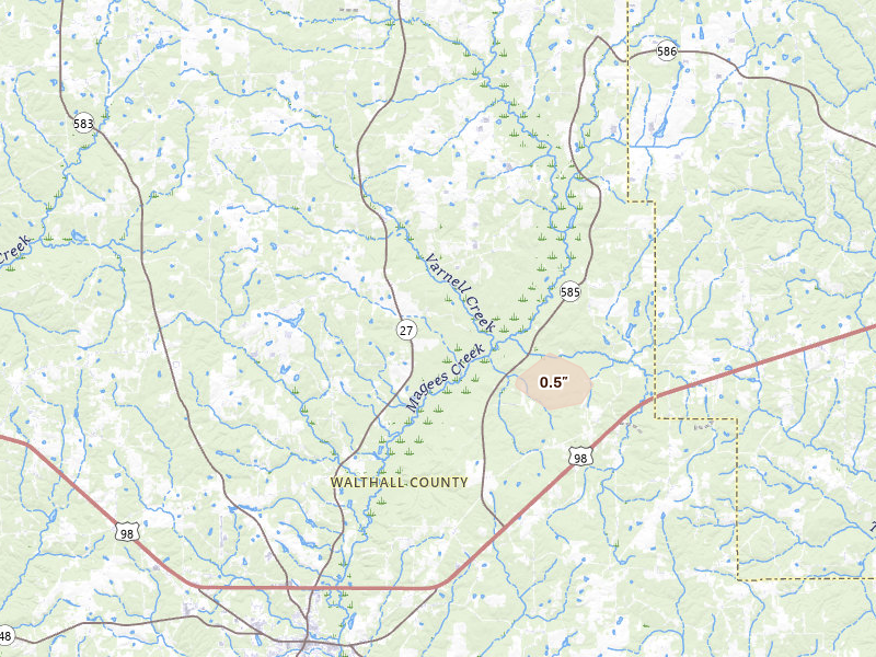 Radar-estimated hail-size map of the storm over Tylertown, MS on Aug 26, 2026
