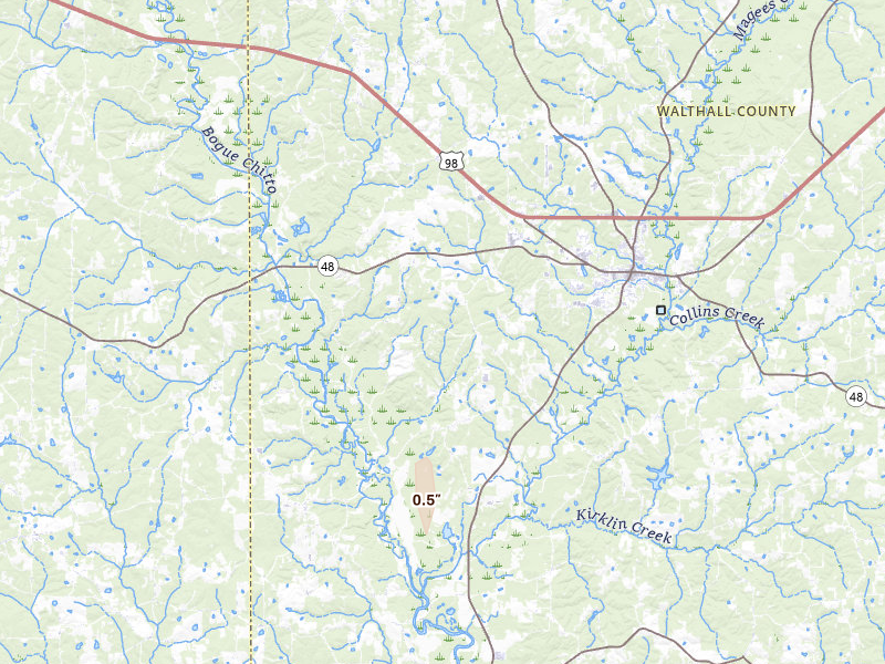Radar-estimated hail-size map of the storm over Tylertown, MS on Sep 3, 2026