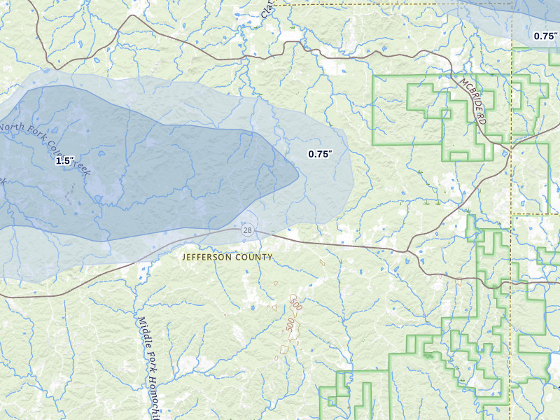 NEXRAD radar-signature map of the hail storm over Union Church, MS on Apr 24, 2026