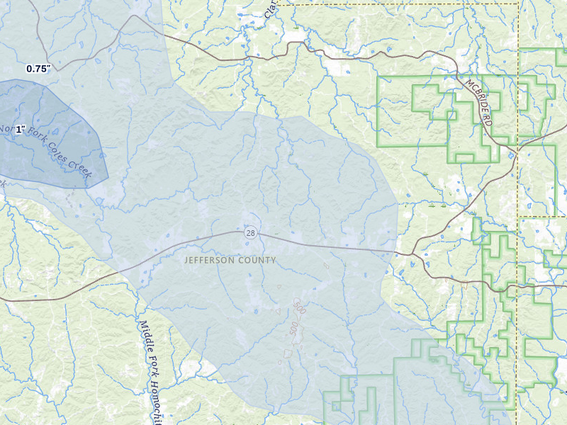 NEXRAD radar-signature map of the hail storm over Union Church, MS on Apr 25, 2026