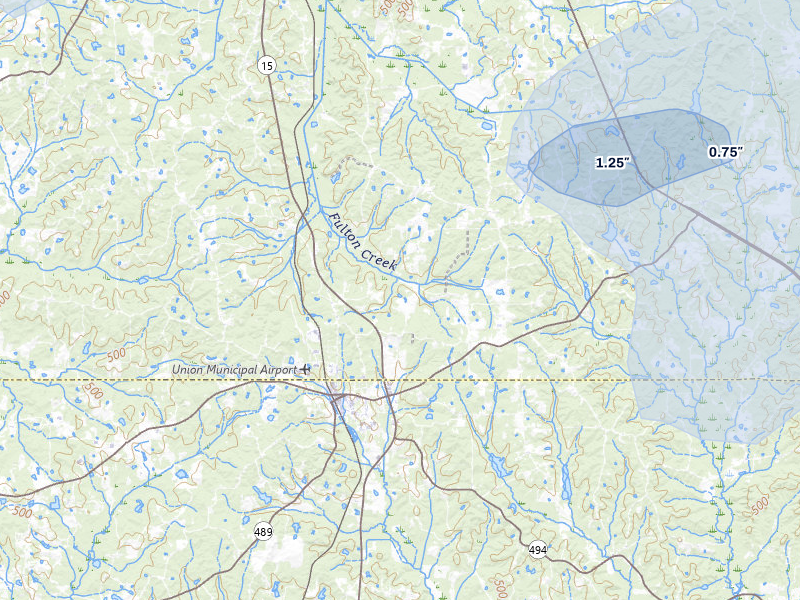 NEXRAD radar-signature map of the hail storm over Union, MS on Mar 7, 2026