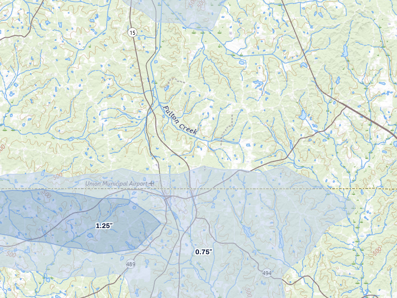 NEXRAD radar-signature map of the hail storm over Union, MS on Apr 28, 2026