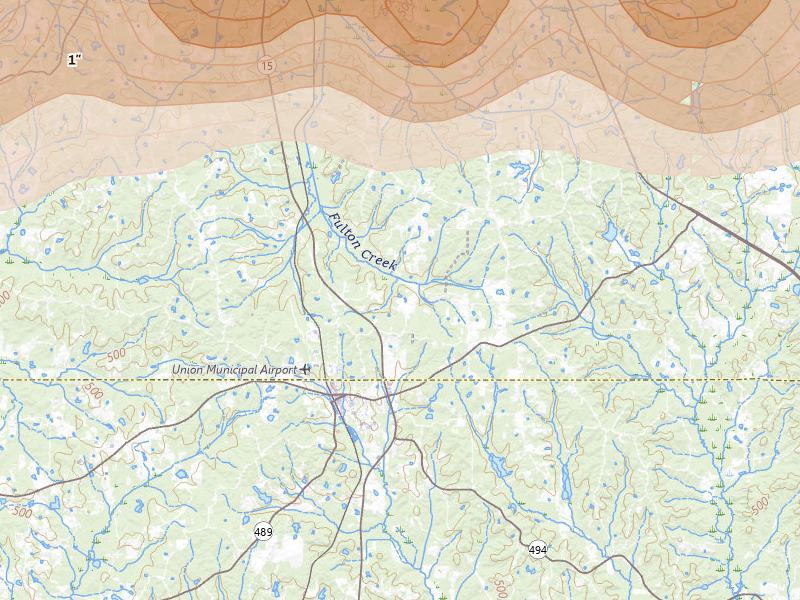 Radar-estimated hail-size map of the storm over Union, MS on May 6, 2026