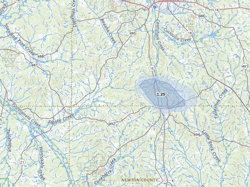 NEXRAD radar-signature map of the hail storm over Union, MS on Aug 19, 2026