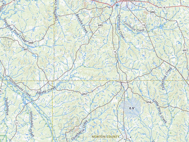 NEXRAD radar-signature map of the hail storm over Union, MS on Aug 20, 2026