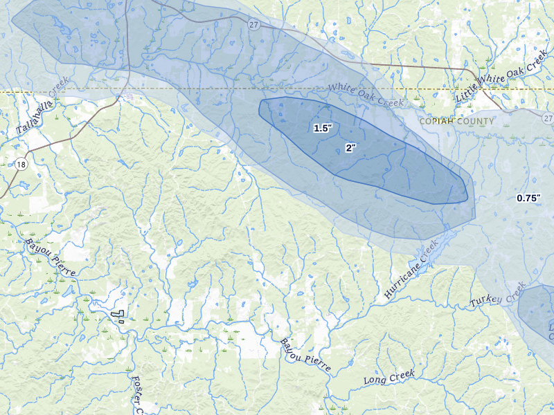 NEXRAD radar-signature map of the hail over Utica, MS