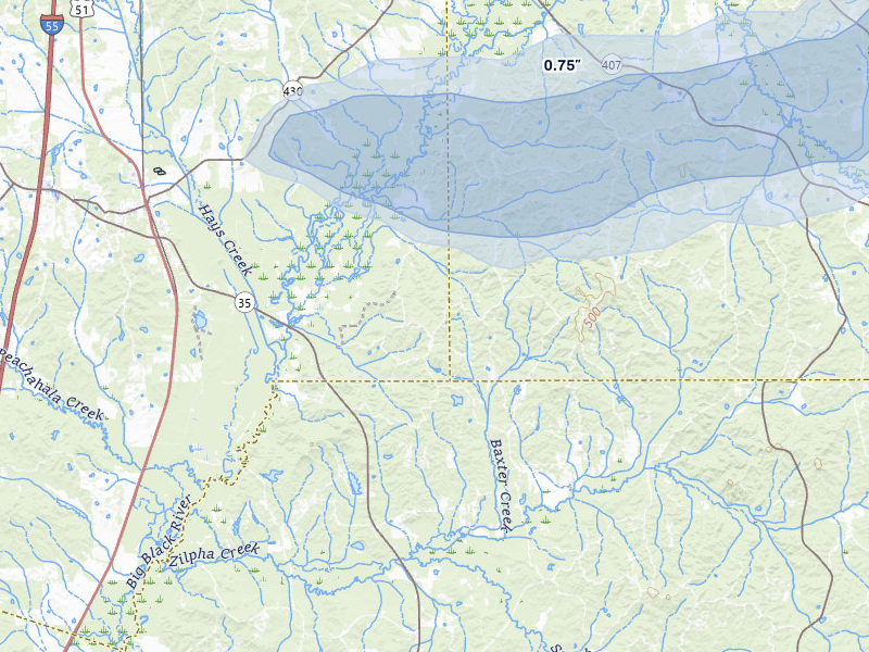 NEXRAD radar-signature map of the hail storm over Vaiden, MS on Apr 28, 2026
