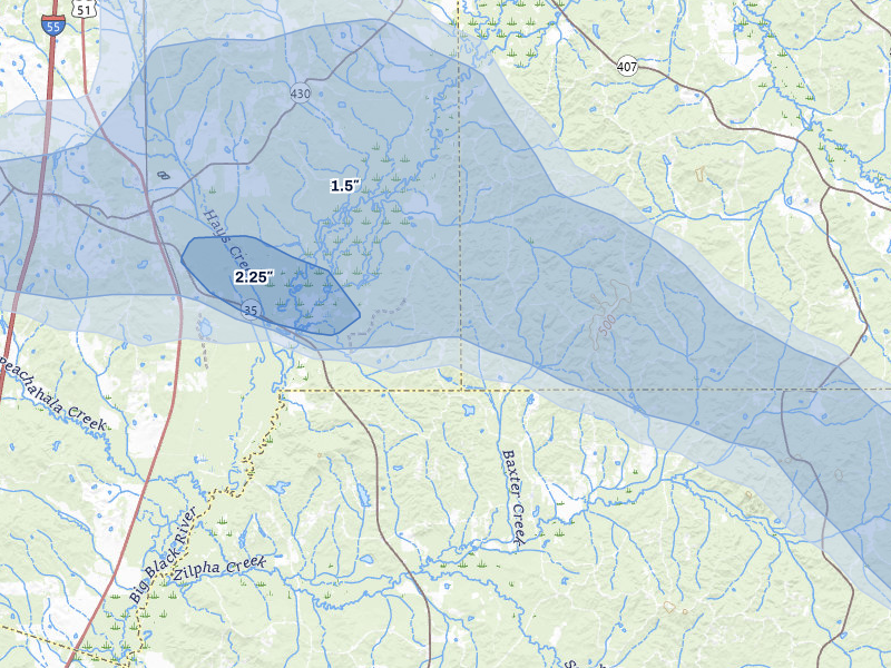 NEXRAD radar-signature map of the hail storm over Vaiden, MS on May 10, 2026