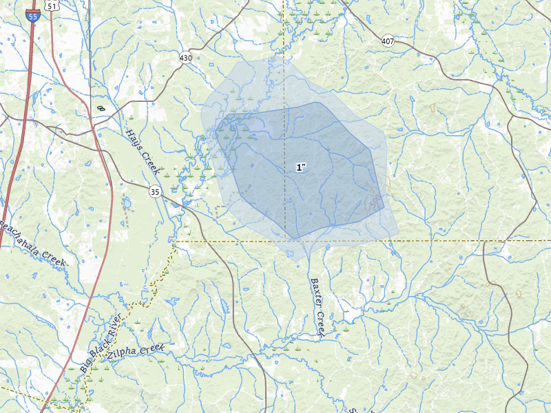 NEXRAD radar-signature map of the hail over Vaiden, MS