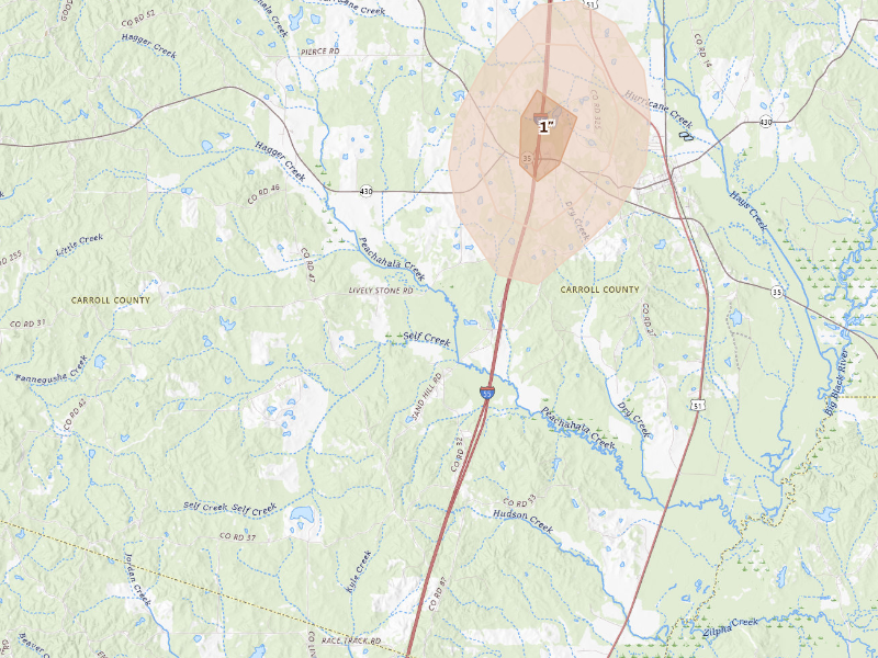 Radar-estimated hail-size map of the storm over Vaiden, MS