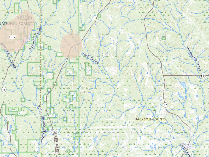 Radar-estimated hail-size map of the storm over Vancleave, MS on Aug 16, 2026