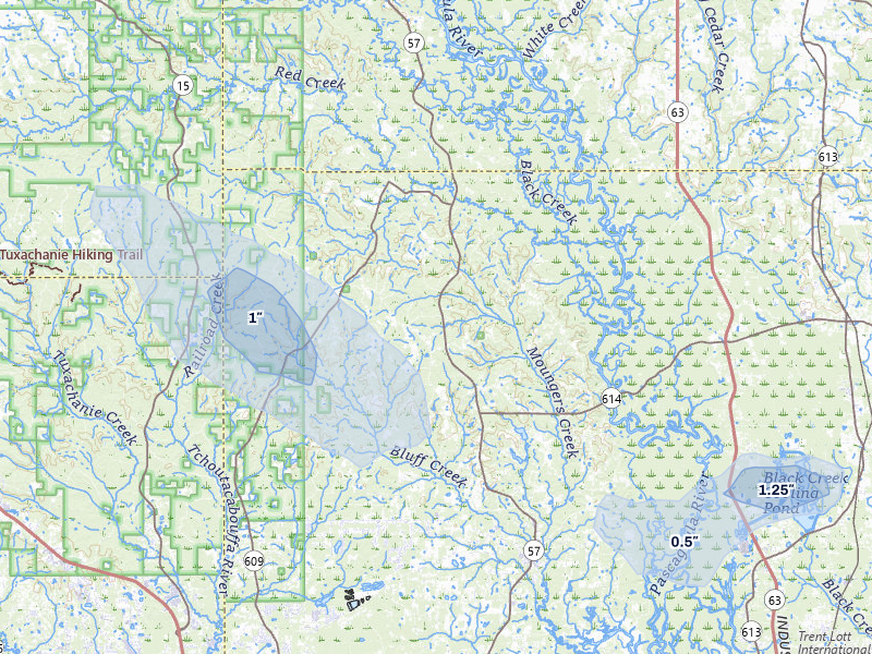 NEXRAD radar-signature map of the hail storm over Vancleave, MS on Aug 16, 2026