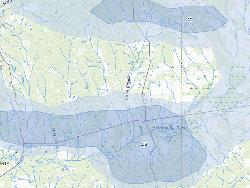 NEXRAD radar-signature map of the hail storm over Vardaman, MS on Apr 28, 2026