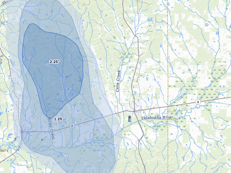 NEXRAD radar-signature map of the hail over Vardaman, MS