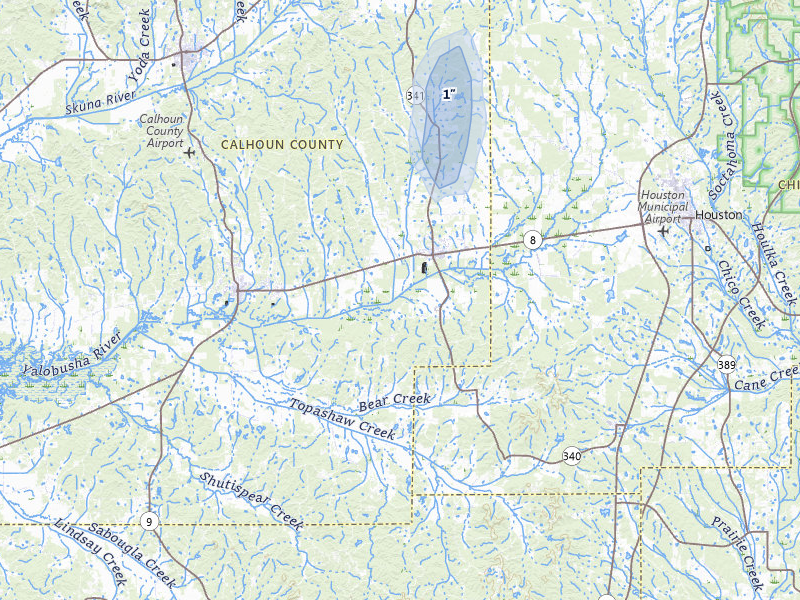 NEXRAD radar-signature map of the hail storm over Vardaman, MS on Aug 9, 2026