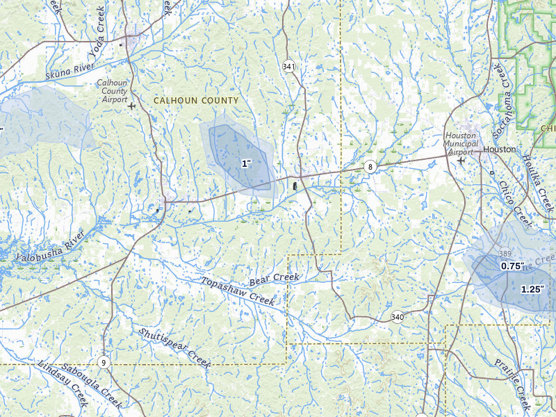 NEXRAD radar-signature map of the hail storm over Vardaman, MS on Aug 10, 2026