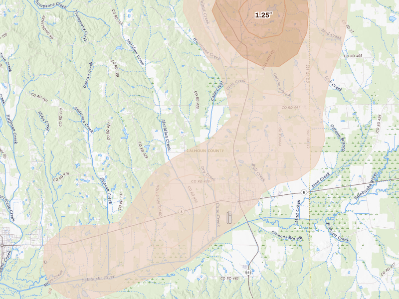 Radar-estimated hail-size map of the storm over Vardaman, MS