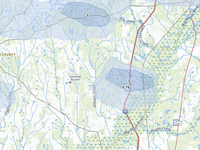 NEXRAD radar-signature map of the hail over Vaughan, MS