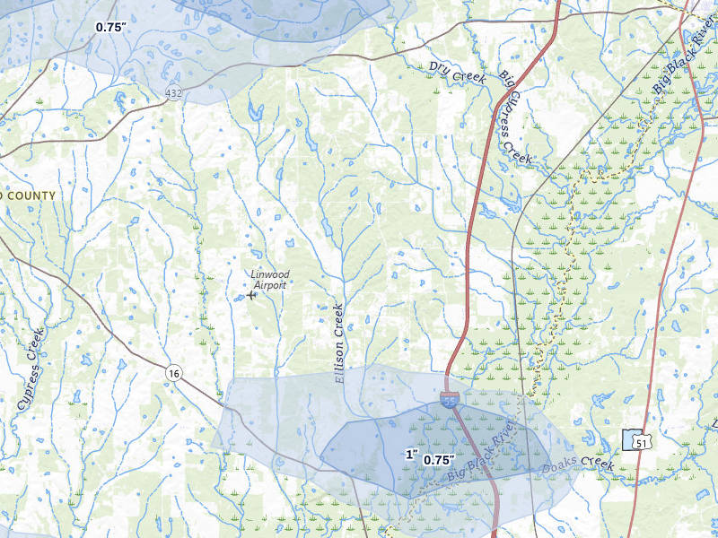 NEXRAD radar-signature map of the hail over Vaughan, MS