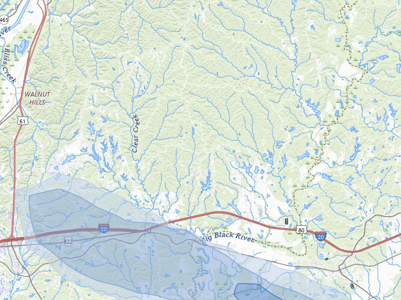 NEXRAD radar-signature map of the hail over Vicksburg, MS