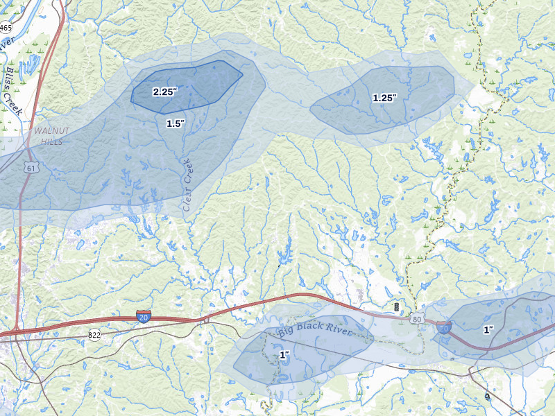 NEXRAD radar-signature map of the hail storm over Vicksburg, MS on May 6, 2026