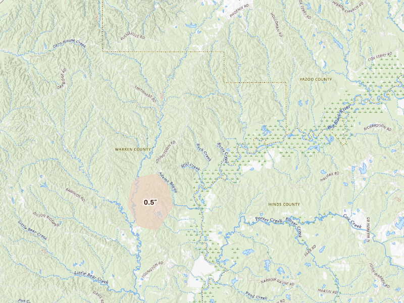 Radar-estimated hail-size map of the storm over Vicksburg, MS