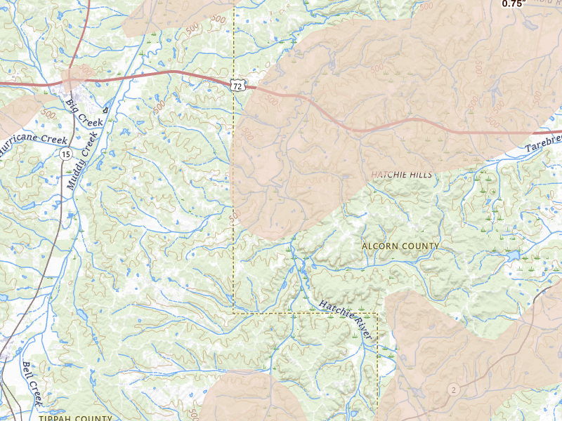 Radar-estimated hail-size map of the storm over Walnut, MS on Mar 15, 2026