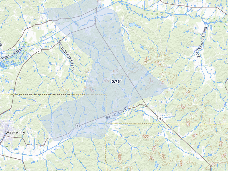 NEXRAD radar-signature map of the hail over Water Valley, MS