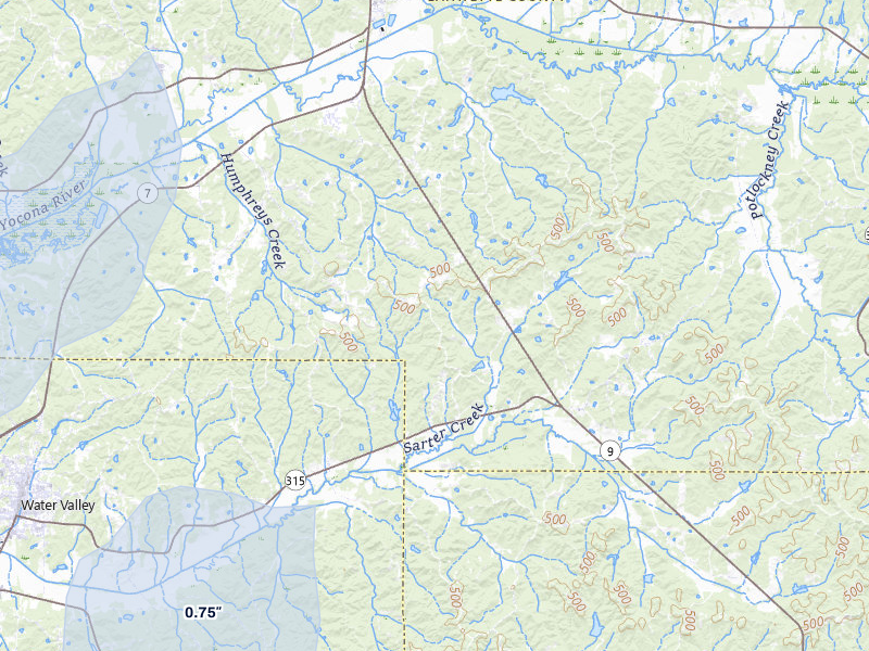 NEXRAD radar-signature map of the hail over Water Valley, MS