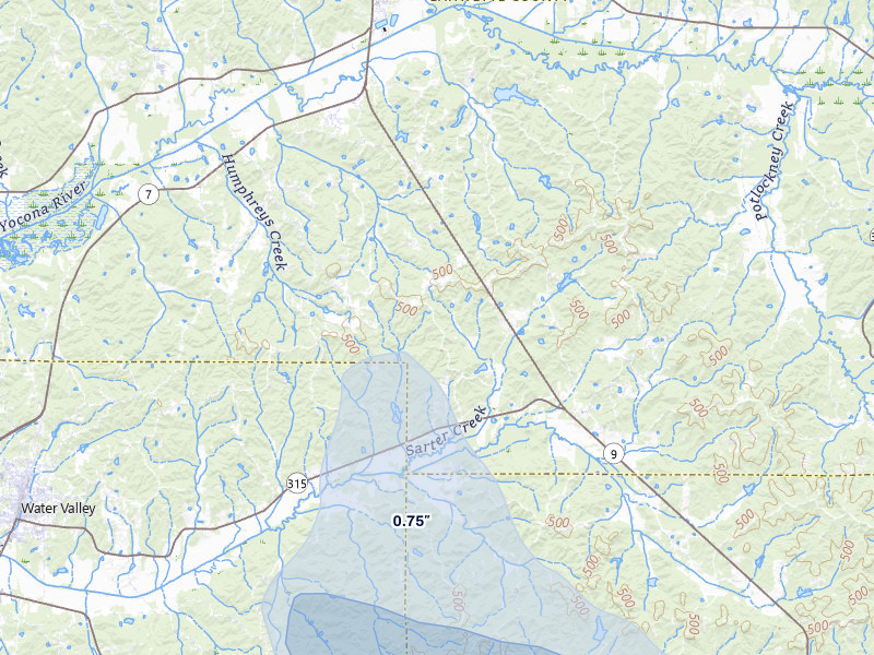 NEXRAD radar-signature map of the hail over Water Valley, MS