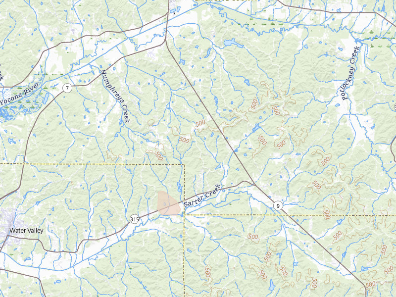 Radar-estimated hail-size map of the storm over Water Valley, MS on Jul 1, 2026