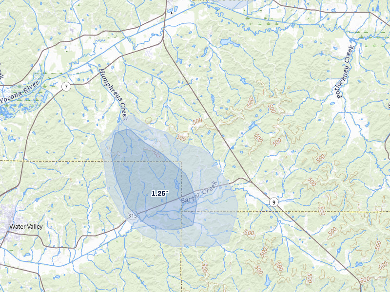 NEXRAD radar-signature map of the hail over Water Valley, MS