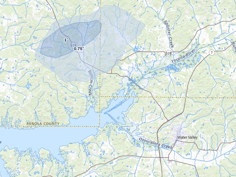 NEXRAD radar-signature map of the hail over Water Valley, MS