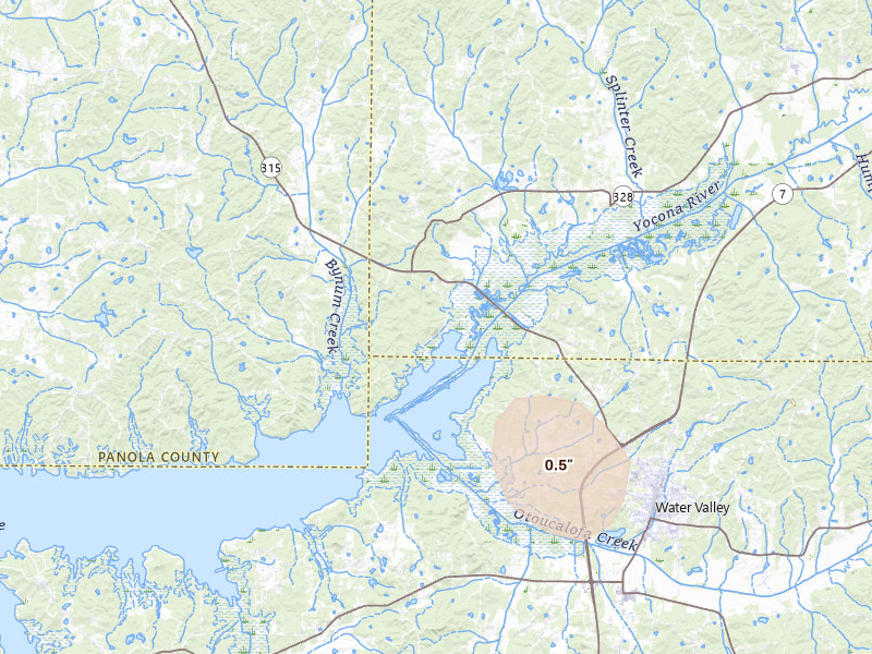 Radar-estimated hail-size map of the storm over Water Valley, MS