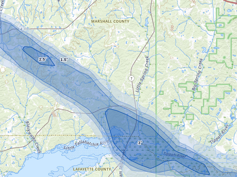 NEXRAD radar-signature map of the hail over Waterford, MS