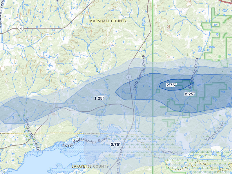 NEXRAD radar-signature map of the hail over Waterford, MS