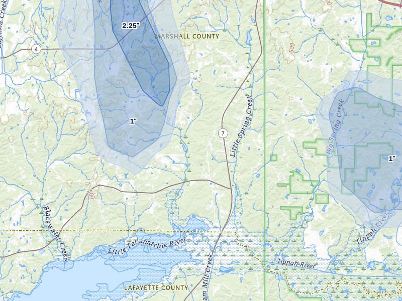 NEXRAD radar-signature map of the hail over Waterford, MS