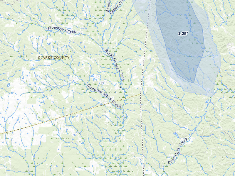 NEXRAD radar-signature map of the hail storm over Waynesboro, MS on Aug 19, 2026